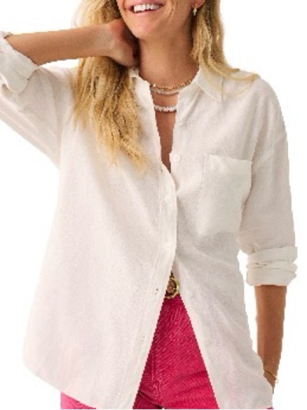Faherty Laguna Relaxed Fit White Linen Button Up sz Medium